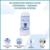 16L Benchtop Water Filter Dispenser – Ceramic Filtration System