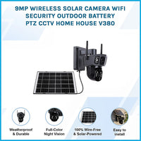 9MP Wireless Solar Camera WIFI Security Outdoor Battery PTZ CCTV Home House V380