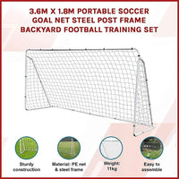3.6m x 1.8m Portable Soccer Goal Net Steel Post Frame Backyard Football Training Set