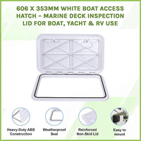 606 x 353mm White Boat Access Hatch – Marine Deck Inspection Lid for Boat, Yacht & RV Use
