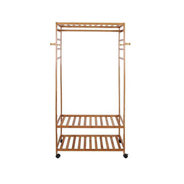 Wooden Clothes Rail with Shelves & Wheels – Open Wardrobe Rack Stand