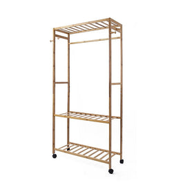 Wooden Clothes Rail with Shelves & Wheels – Open Wardrobe Rack Stand