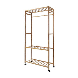 Wooden Clothes Rail with Shelves & Wheels – Open Wardrobe Rack Stand