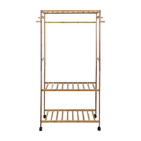 Wooden Clothes Rail with Shelves & Wheels – Open Wardrobe Rack Stand