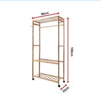 Wooden Clothes Rail with Shelves & Wheels – Open Wardrobe Rack Stand