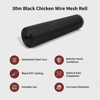 30m Black Chicken Wire Mesh Roll – Heavy Duty Aviary Netting & Garden Fencing for Poultry Enclosures