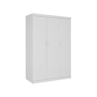 3 Door White Wardrobe – White Handles, Hanging Rail & Shelves