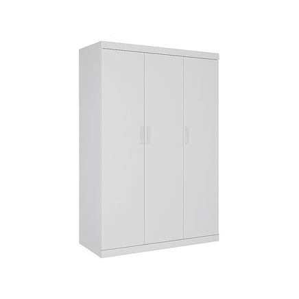3 Door White Wardrobe – White Handles, Hanging Rail & Shelves