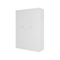 3 Door White Wardrobe – White Handles, Hanging Rail & Shelves