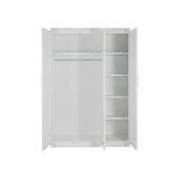 3 Door White Wardrobe – White Handles, Hanging Rail & Shelves