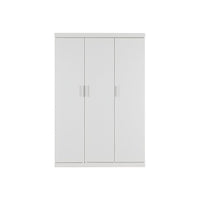 3 Door White Wardrobe – White Handles, Hanging Rail & Shelves