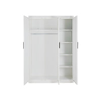 3 Door White Wardrobe – Black Handles, Hanging Rail & Shelves