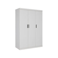 3 Door White Wardrobe – Black Handles, Hanging Rail & Shelves