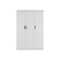 3 Door White Wardrobe – Black Handles, Hanging Rail & Shelves