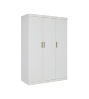 3 Door White Gloss Wardrobe – Gold Handles, Hanging Rail & Shelves