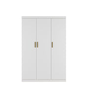 3 Door White Gloss Wardrobe – Gold Handles, Hanging Rail & Shelves