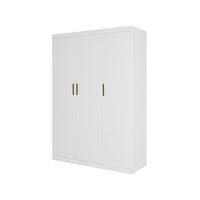 3 Door White Wardrobe – Gold Handles, Hanging Rail & Shelves