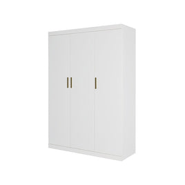 3 Door White Wardrobe – Gold Handles, Hanging Rail & Shelves