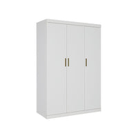 3 Door White Wardrobe – Gold Handles, Hanging Rail & Shelves