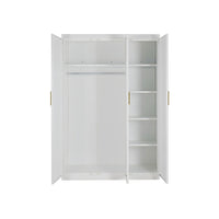 3 Door White Wardrobe – Gold Handles, Hanging Rail & Shelves