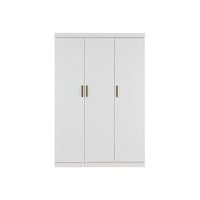 3 Door White Wardrobe – Gold Handles, Hanging Rail & Shelves