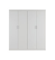 4 Door Wardrobe in White Gloss – Hanging Rail, Shelves & White Handles