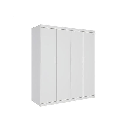 4 Door White Wardrobe Cabinet – Hanging Rail, Shelves & White Handles