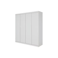 4 Door White Wardrobe Cabinet – Hanging Rail, Shelves & White Handles