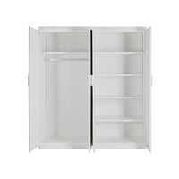 4 Door White Wardrobe Cabinet – Hanging Rail, Shelves & White Handles