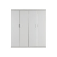 4 Door White Wardrobe Cabinet – Hanging Rail, Shelves & White Handles