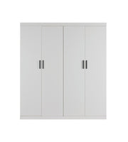 4 Door Wardrobe in White Gloss – Hanging Rail, Shelves & Black Handles