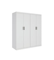 4 Door Wardrobe in White Gloss – Hanging Rail, Shelves & Black Handles