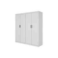4 Door White Wardrobe Cabinet – Hanging Rail, Shelves & Black Handles