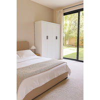 4 Door White Wardrobe Cabinet – Hanging Rail, Shelves & Black Handles