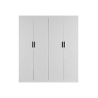 4 Door White Wardrobe Cabinet – Hanging Rail, Shelves & Black Handles