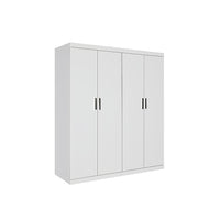 4 Door White Wardrobe Cabinet – Hanging Rail, Shelves & Black Handles