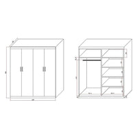 4 Door White Wardrobe Cabinet – Hanging Rail, Shelves & Black Handles