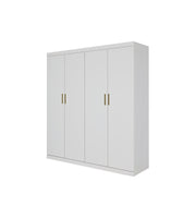 4 Door Wardrobe in White Gloss – Hanging Rail, Shelves & Gold Handles