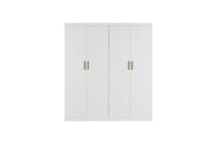 4 Door Wardrobe in White Gloss – Hanging Rail, Shelves & Gold Handles