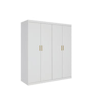 4 Door Wardrobe in White Gloss – Hanging Rail, Shelves & Gold Handles