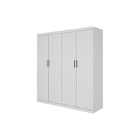 4 Door White Wardrobe Cabinet – Hanging Rail, Shelves & Gold Handles