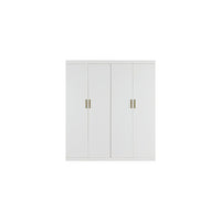 4 Door White Wardrobe Cabinet – Hanging Rail, Shelves & Gold Handles