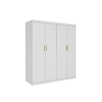 4 Door White Wardrobe Cabinet – Hanging Rail, Shelves & Gold Handles
