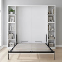 Queen Wall Bed in White – Space Saving Murphy Bed Kit with Silver Door Handle