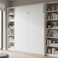 Queen Wall Bed in White – Space Saving Murphy Bed Kit with Silver Door Handle