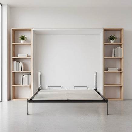 Queen Wall Bed in White – Space Saving Murphy Bed Kit with Silver Door Handle