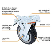 Heavy Duty Plate Caster Wheels Set 4 1200kg Swivel