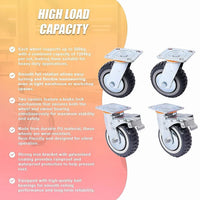 Heavy Duty Plate Caster Wheels Set 4 1200kg Swivel