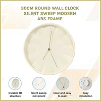 30cm Round Wall Clock Silent Sweep Modern ABS Frame