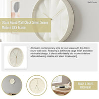 30cm Round Wall Clock Silent Sweep Modern ABS Frame
